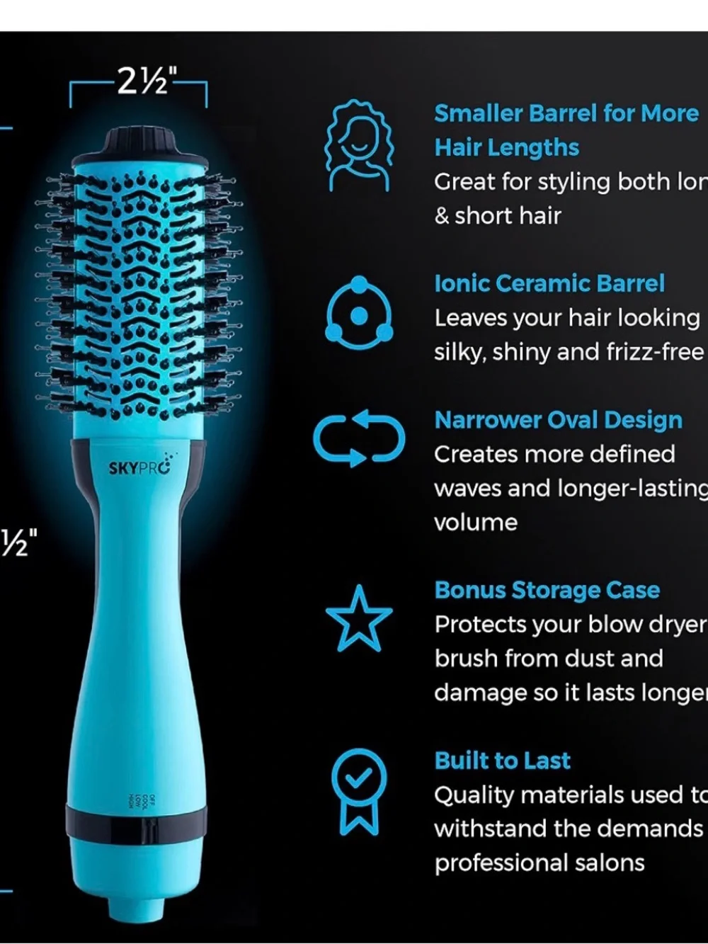 Blow Dryer Brush with Case | Hot Air Hair Dryer Brush Straightens, Volumizes